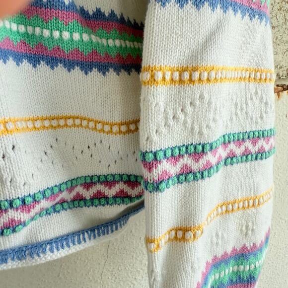 Vtg Liz Claiborne Cardigan Pastel Stripe Cropped Sweater Made in USA 90s Women L - Picture 9 of 9